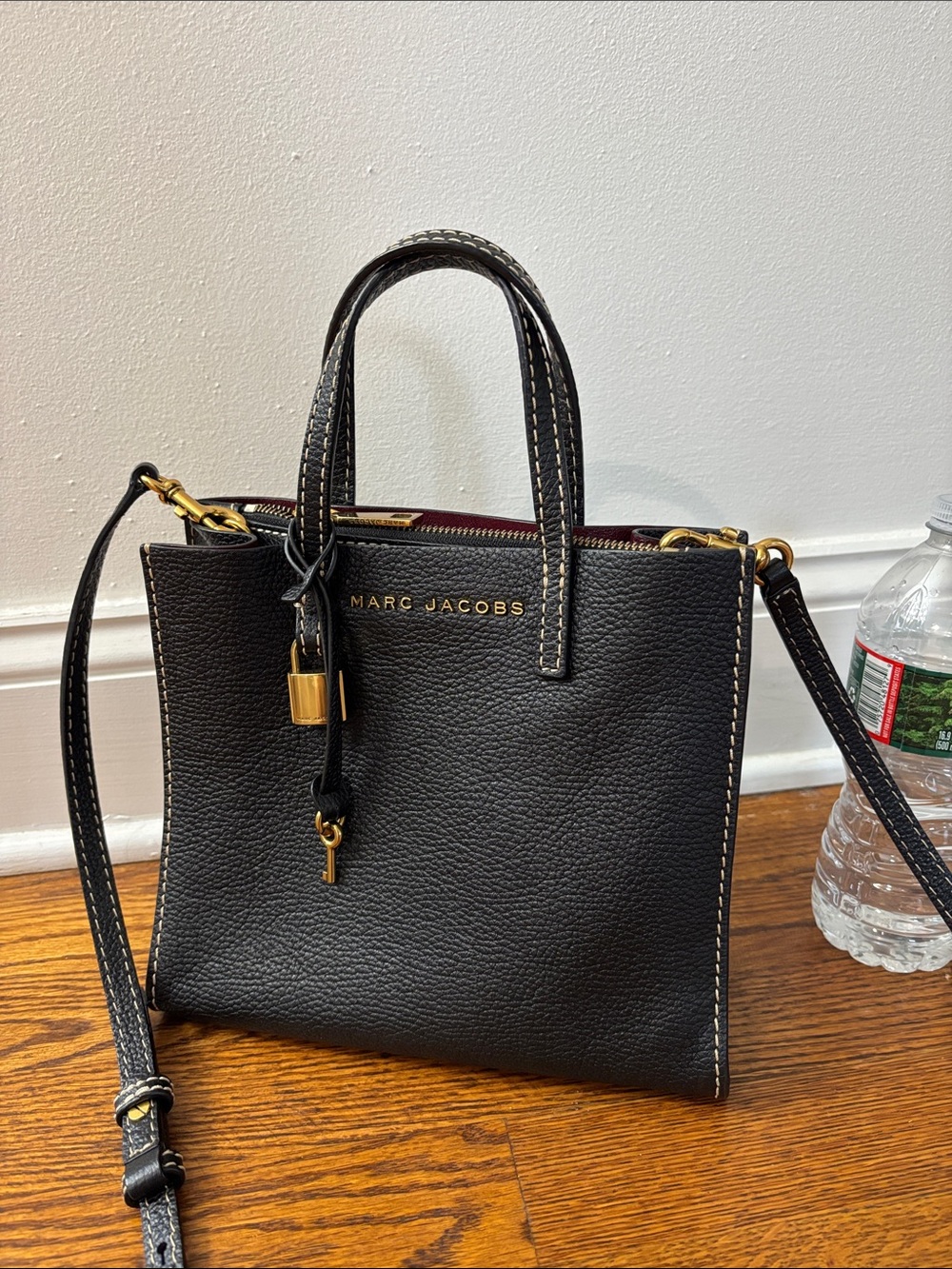 Marc Jacobs Mini Grind 100% cow pebble genuine leather black crossbody bag